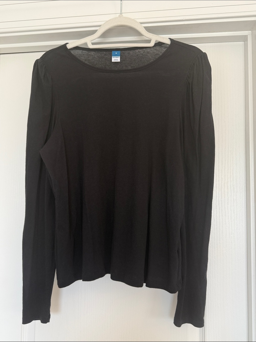 Old Navy Womens Long Sleeve Easy Puff Crew Neck Top Size Medium Black Cotton